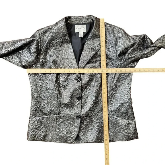 Chico's Y2K Vintage Dark Silver Gray Metallic Jacquard Textured Jacket Blazer 3 - Picture 11 of 12